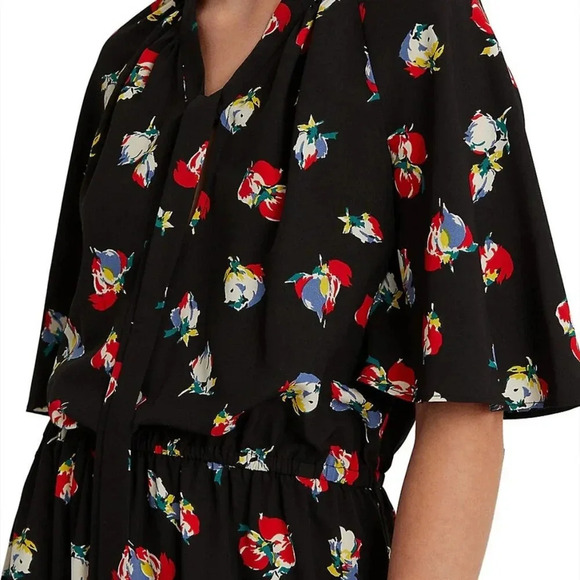Lauren Ralph Lauren Sherolynn Floral Crepe Tie-Neck Midi Dress Black Red Size 8 - Picture 8 of 12